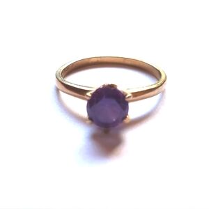 14k Yellow Gold Purple Sapphire Ring 6 Prong Set Size 6.25